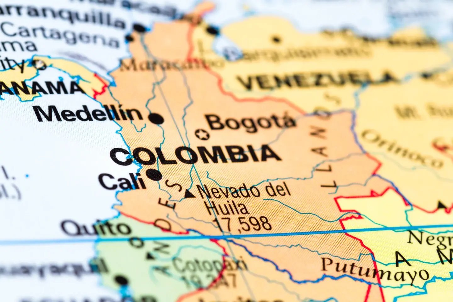 Map of Colombia showing Bogotá and the border with Venezuela