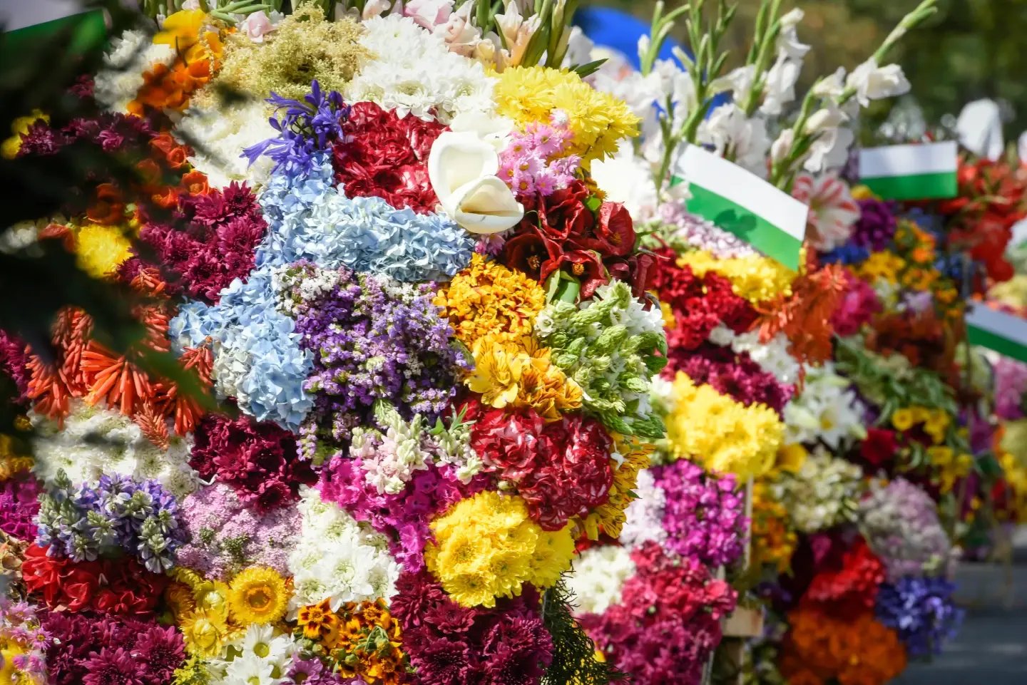 Colourful bouquet of fresh flowers at a Colombian flower market