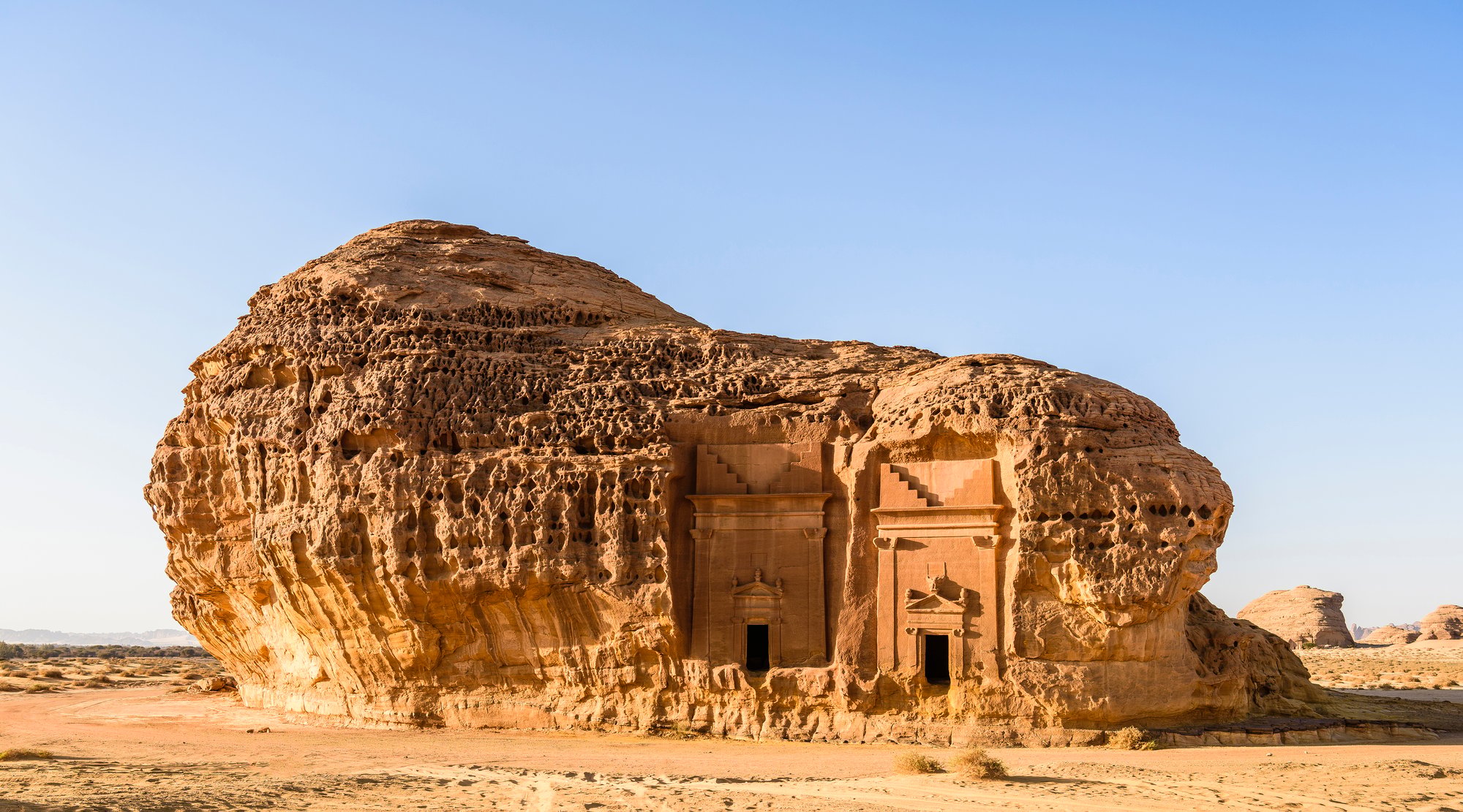 Qasr al-Farid, a Nabataean tomb carved into a sandstone boulder at Hegra, AlUla