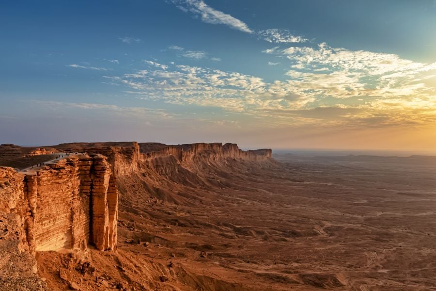 Sunset over the Jebel Fihrayn cliffs at the Edge of the World near Riyadh